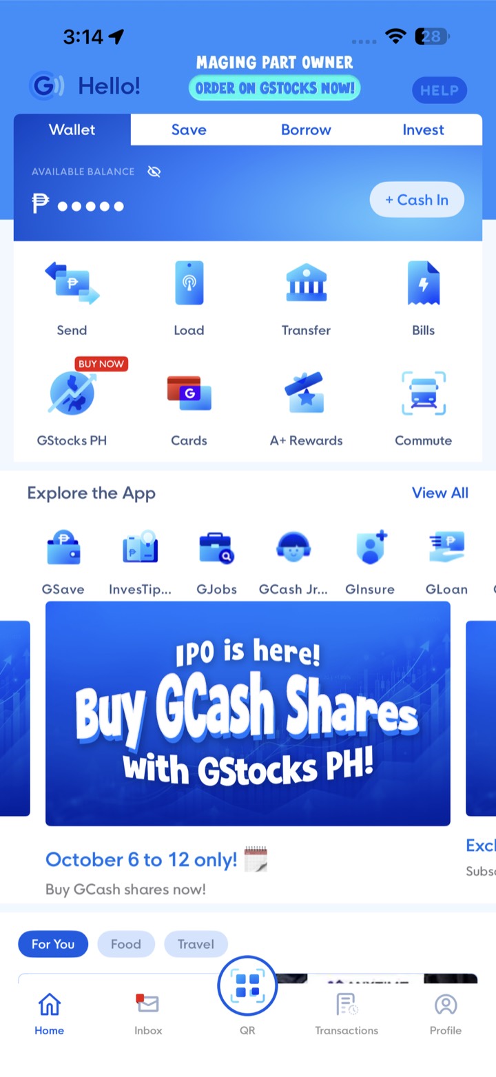 GCash home screen
